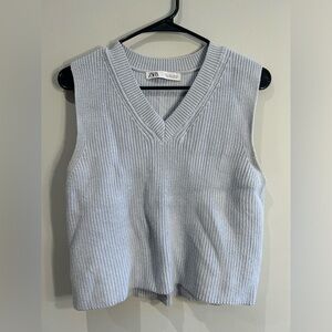 Zara Light Blue Crochet Sweater Vest, Size S